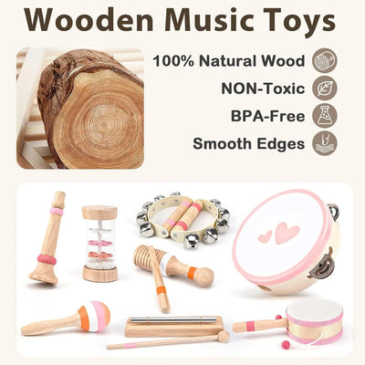 Fidtoy Wooden Music Toy Set for Toddlers 8 Piece Instrument Set Musical Learning Toys