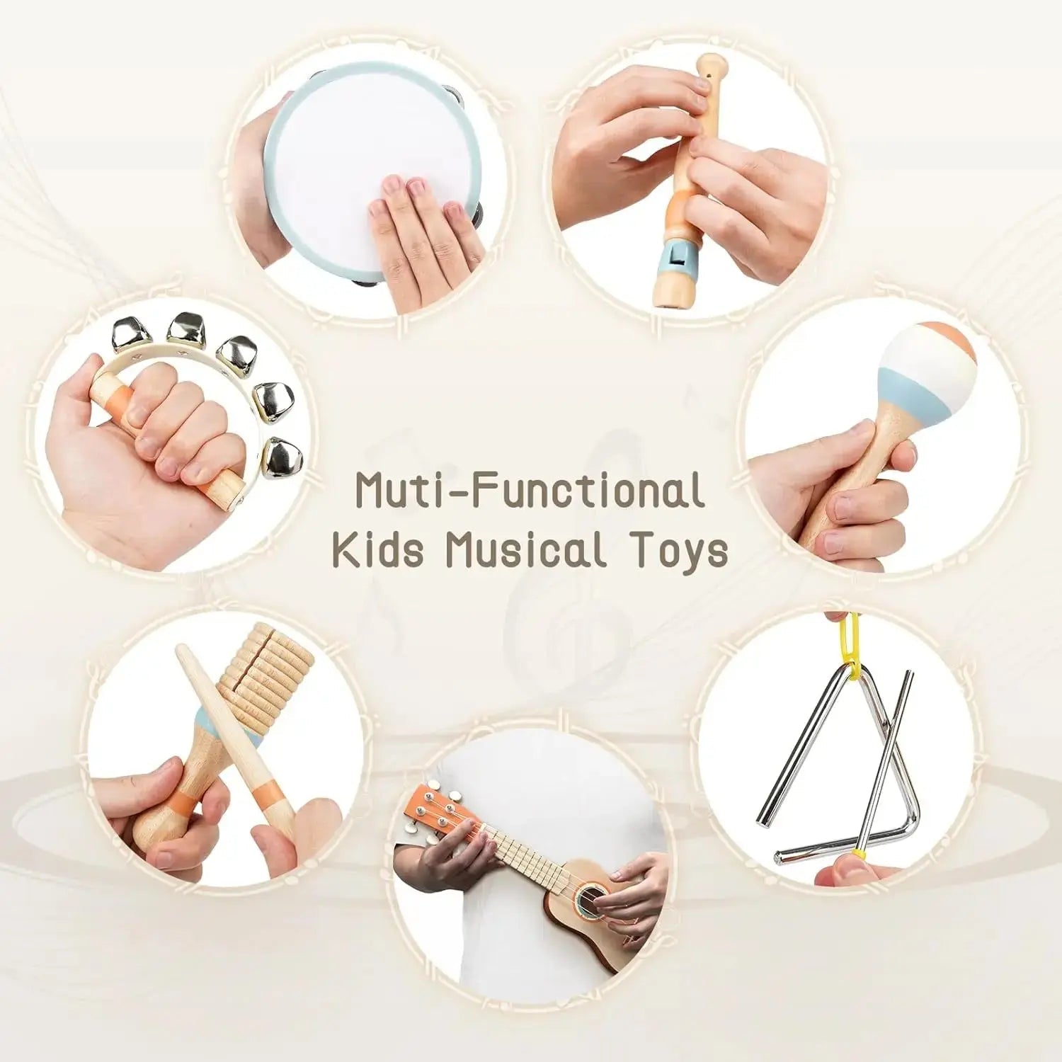 Fidtoy Lot de 7 jouets musicaux pour tout-petits, set d'ukulélé, jouets pour apprendre le rythme aux enfants