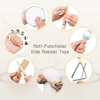 Fidtoy 7-Piece Musical Toys for Toddlers Ukulele Instrument Set Kids Rhythm Learning Toys