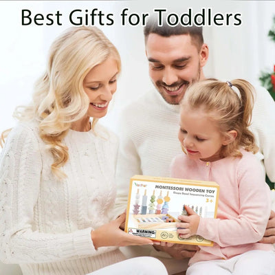 Jouet en bois Fidtoy pour tout-petits - Formes et couleurs assorties, empilage et enfilage - Jouet éducatif