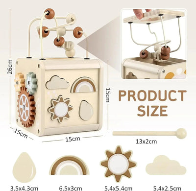 Fidtoy Cube d'activités en bois pour tout-petits, jouet d'éveil Montessori, batterie musicale, 12 mois et plus