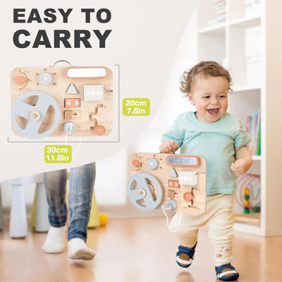 Fidtoy Montessori Tableau d'activités en bois pour tableau de bord de voiture, jouet sensoriel de voyage pour tout-petits