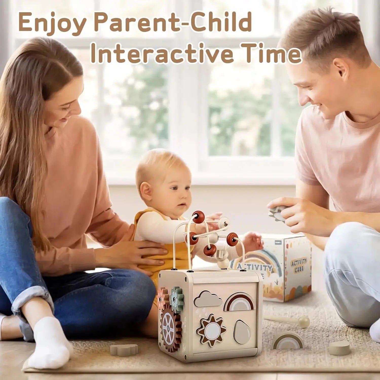 Fidtoy Cube d'activités en bois pour tout-petits, jouet d'éveil Montessori, batterie musicale, 12 mois et plus