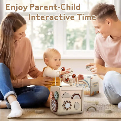 Fidtoy Cube d'activités en bois pour tout-petits, jouet d'éveil Montessori, batterie musicale, 12 mois et plus