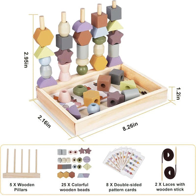 Jouet en bois Fidtoy pour tout-petits - Formes et couleurs assorties, empilage et enfilage - Jouet éducatif
