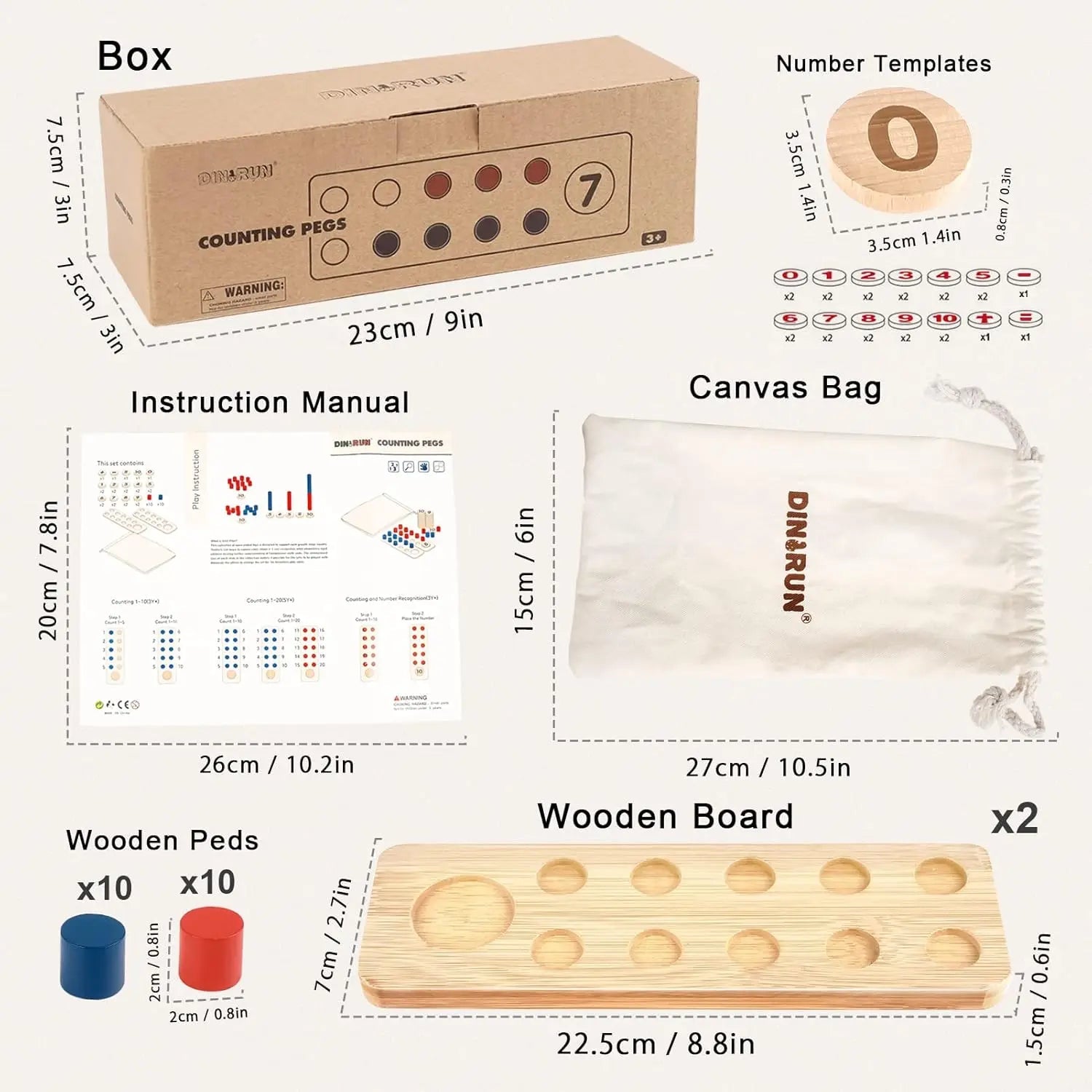 Fidtoy Wooden Math Toy for Toddlers Counting Addition Subtraction Learning Set with Pegs and Numbers