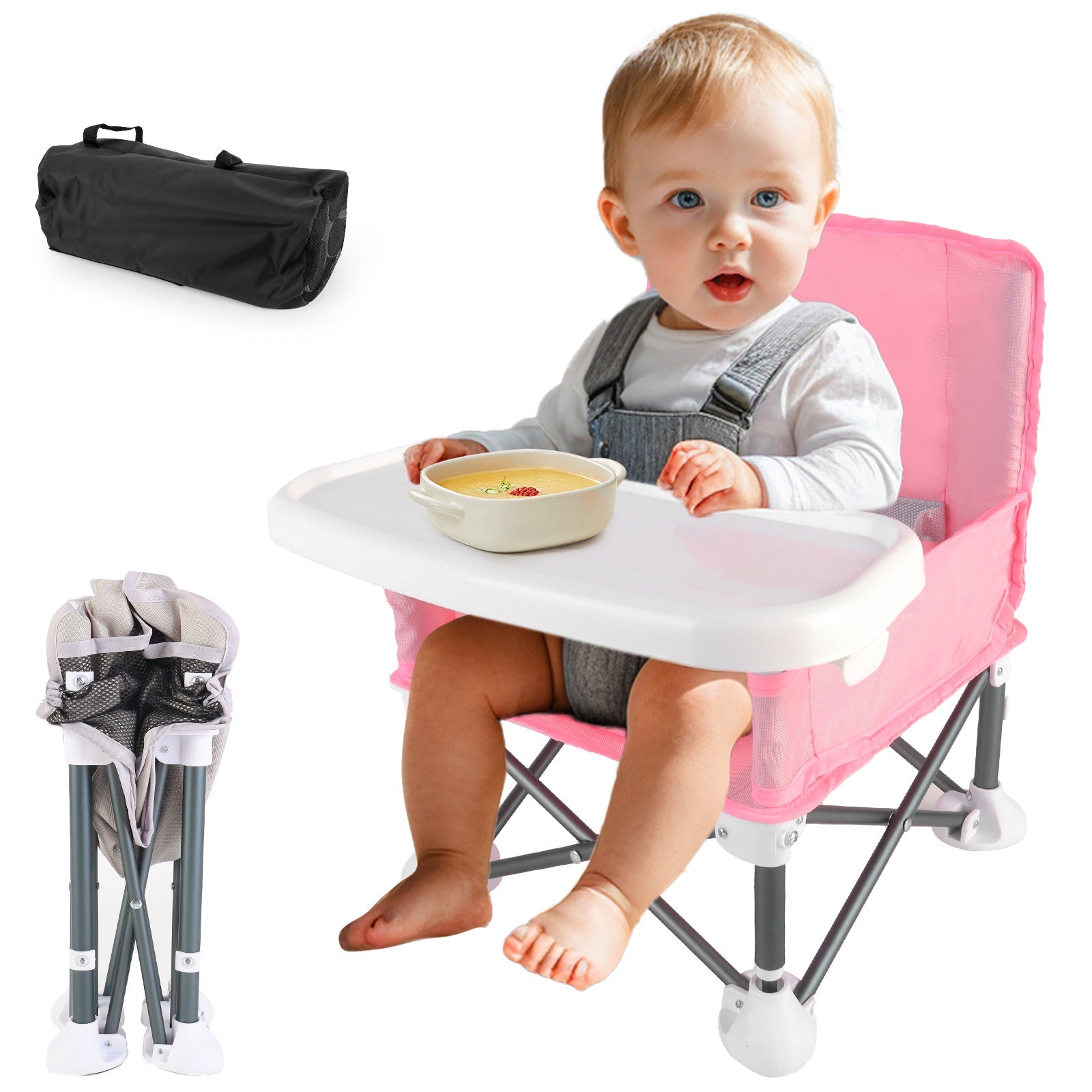 Travel-Friendly Baby Booster Seat -Portable Folding Chair with High Stability and Non-Slip Pads, ideal for Beach Outings, Outdoor Adventures, and Mealtime. Lightweight and Compact Design for Infants and Toddlers