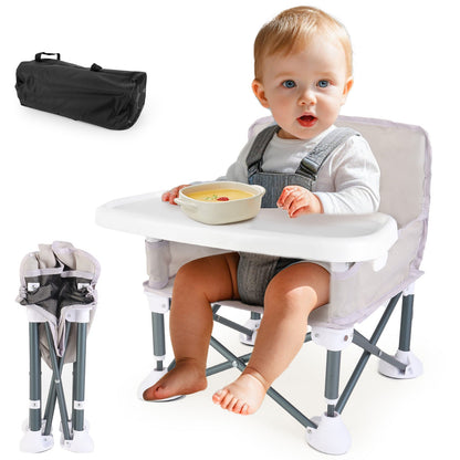Travel-Friendly Baby Booster Seat -Portable Folding Chair with High Stability and Non-Slip Pads, ideal for Beach Outings, Outdoor Adventures, and Mealtime. Lightweight and Compact Design for Infants and Toddlers