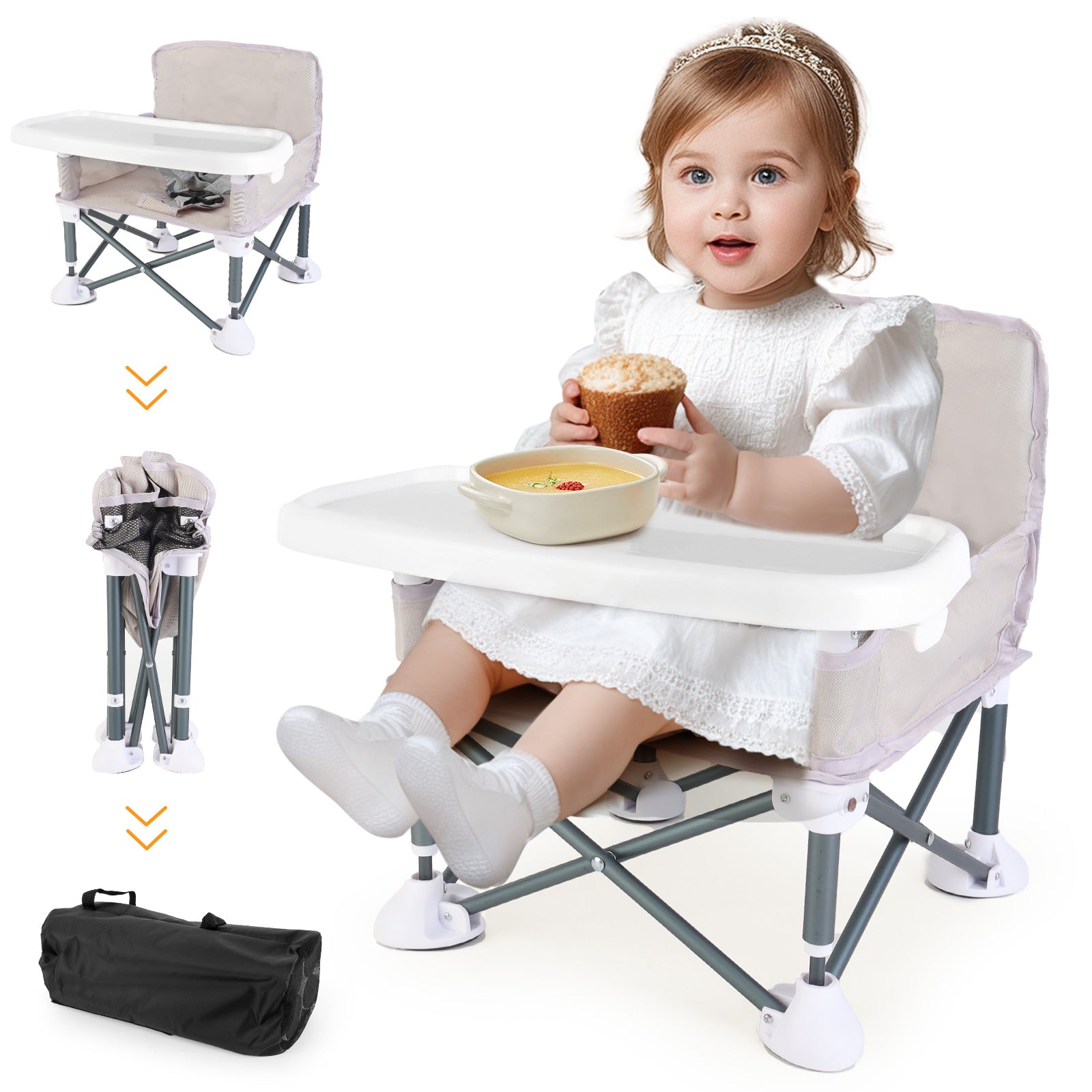 Travel-Friendly Baby Booster Seat -Portable Folding Chair with High Stability and Non-Slip Pads, ideal for Beach Outings, Outdoor Adventures, and Mealtime. Lightweight and Compact Design for Infants and Toddlers
