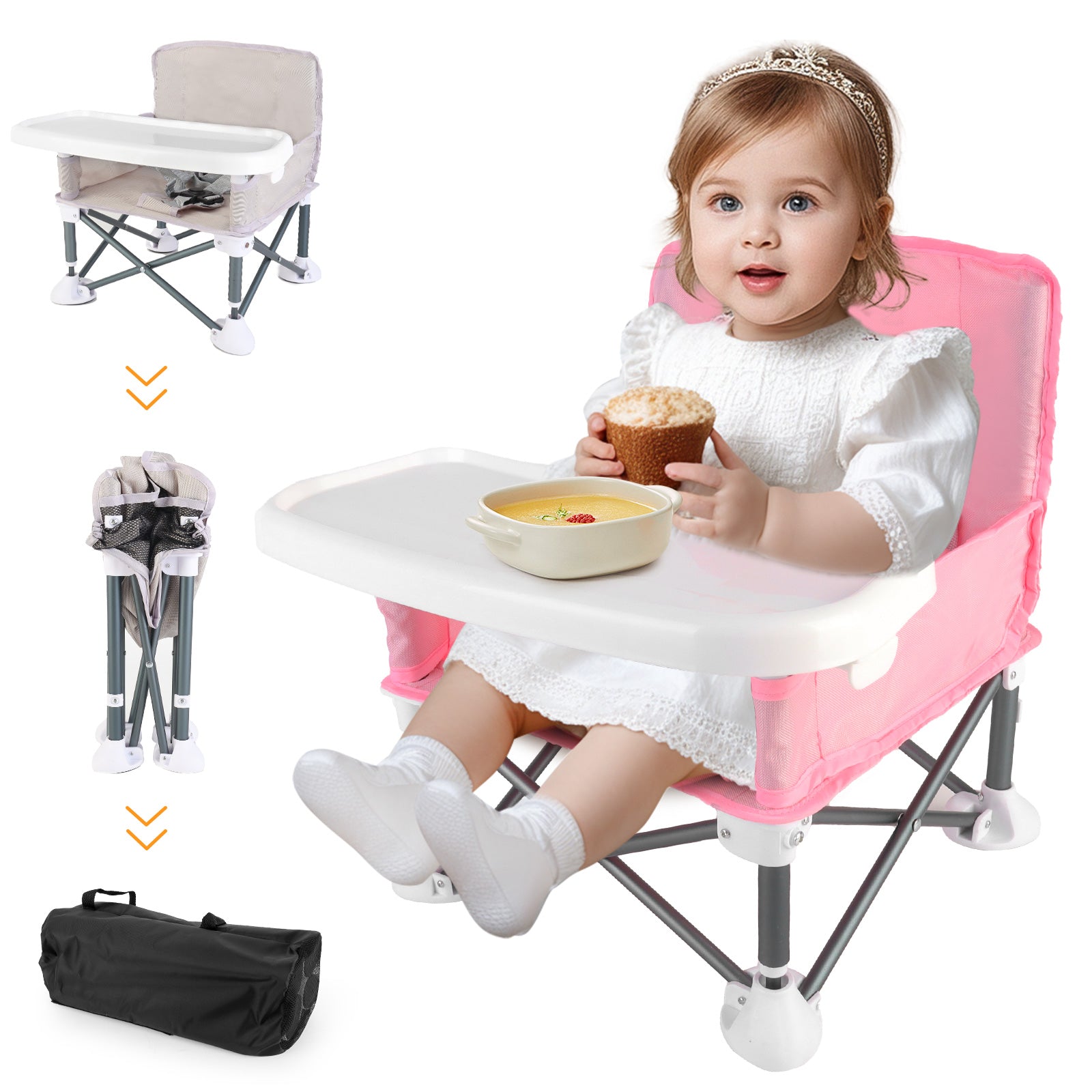 Travel-Friendly Baby Booster Seat -Portable Folding Chair with High Stability and Non-Slip Pads, ideal for Beach Outings, Outdoor Adventures, and Mealtime. Lightweight and Compact Design for Infants and Toddlers
