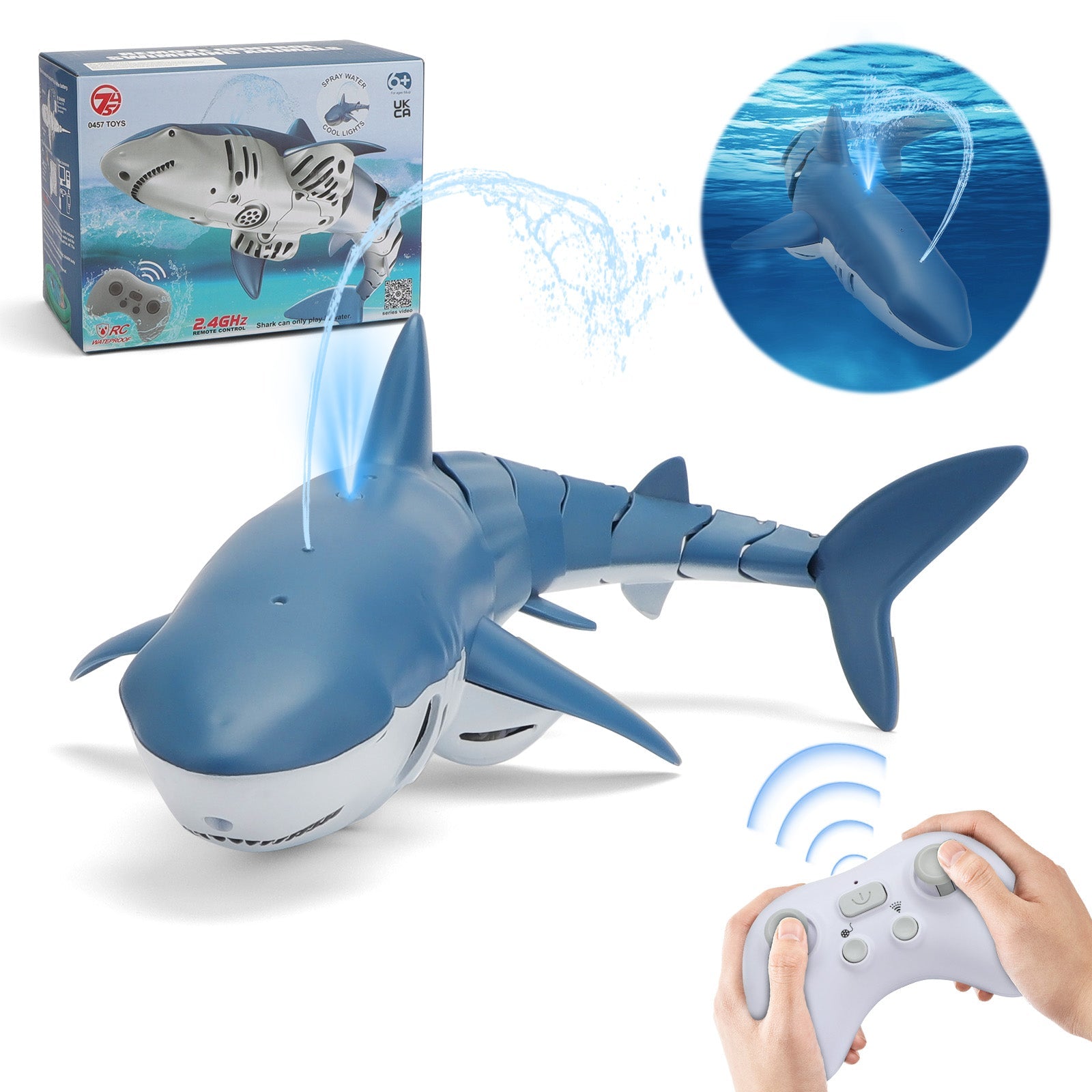 Water Spray Remote Control Shark Toy Electric Toy under the Water Gift for Kids with Water Spray Function, Dual Propeller Drive, and Automatic Power-Off When Out of Water ¨C Fun and Realistic Shark Simulation