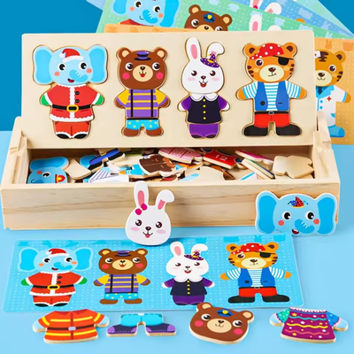 Jouets puzzle en bois Montessori Animaux pour enfants - Jouet éducatif pour bébés et enfants