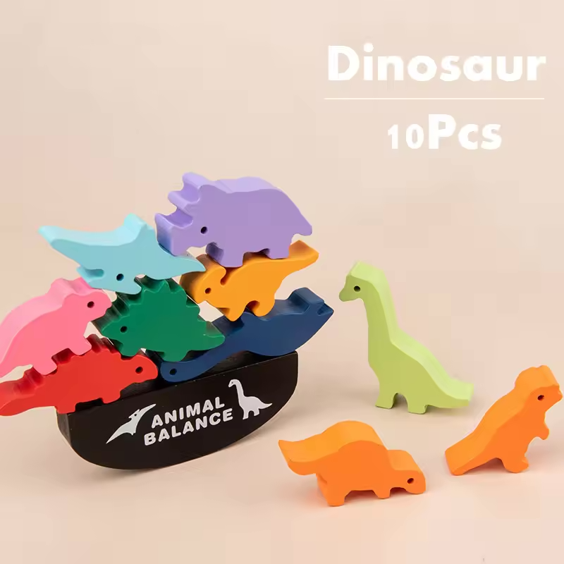 Fidtoy Montessori Wooden Balance Blocks for Kids Ages 3-12 – Dinosaur & Animal Stacking Toy for Educational Play
