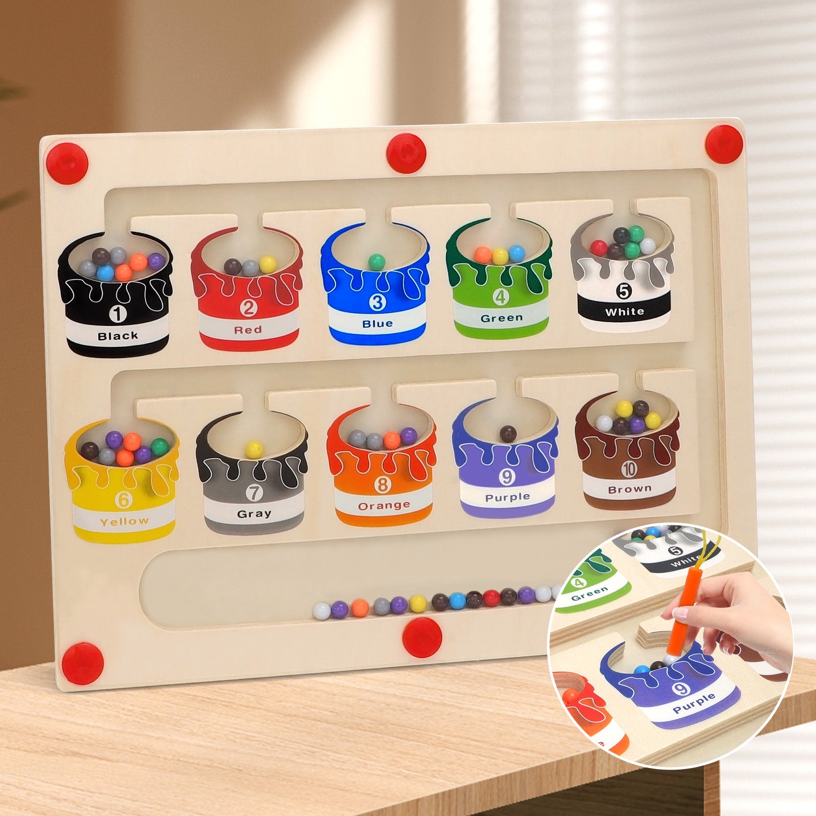 Magnetic Color and Number Maze. Engaging Montessori Wooden Counting Game for Toddlers Fun Educational Toy to Boost Fine Motor Skills, Color Recognition, and Counting Abilities