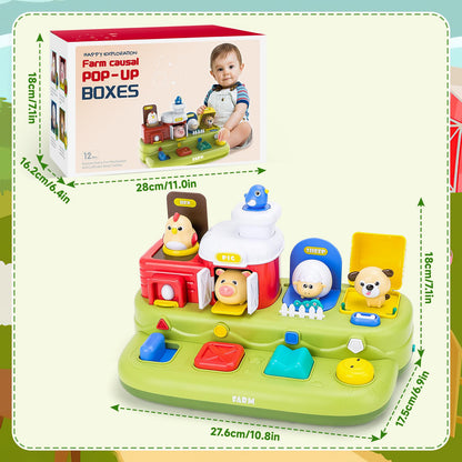Farm Animal Pop-Up Activity Toy with Music and Sounds Interactive Baby Toddler Sensory Learning Playset Push Press Flip Turn Buttons Educational Gift for Ages 12M+