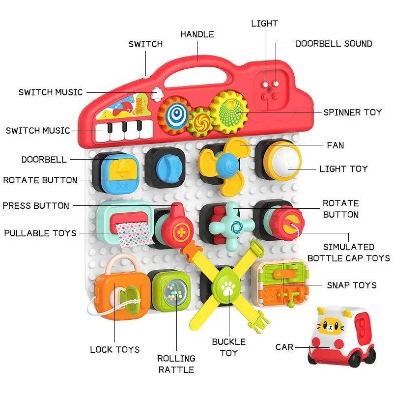 Fidtoy Multifunctional Early Education Busy Learning Activity Blocks Board Musical Sensory Toy for Toddlers Age 1+