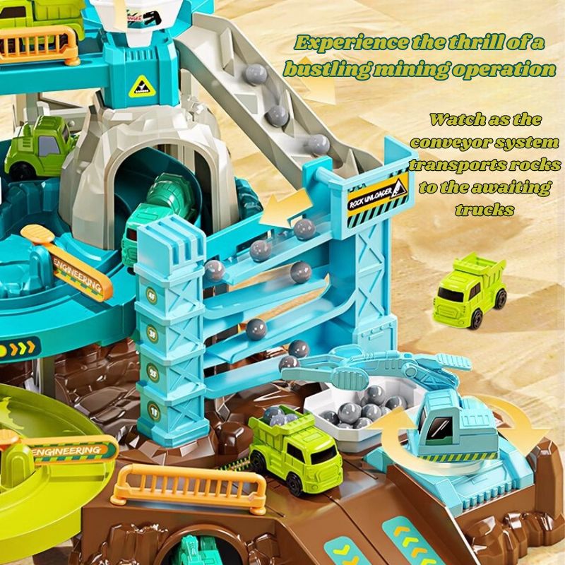 Juego de pistas de construcción de dinosaurios con escalera mecánica motorizada