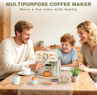 Wooden Toy Coffee Maker Playset for Kids