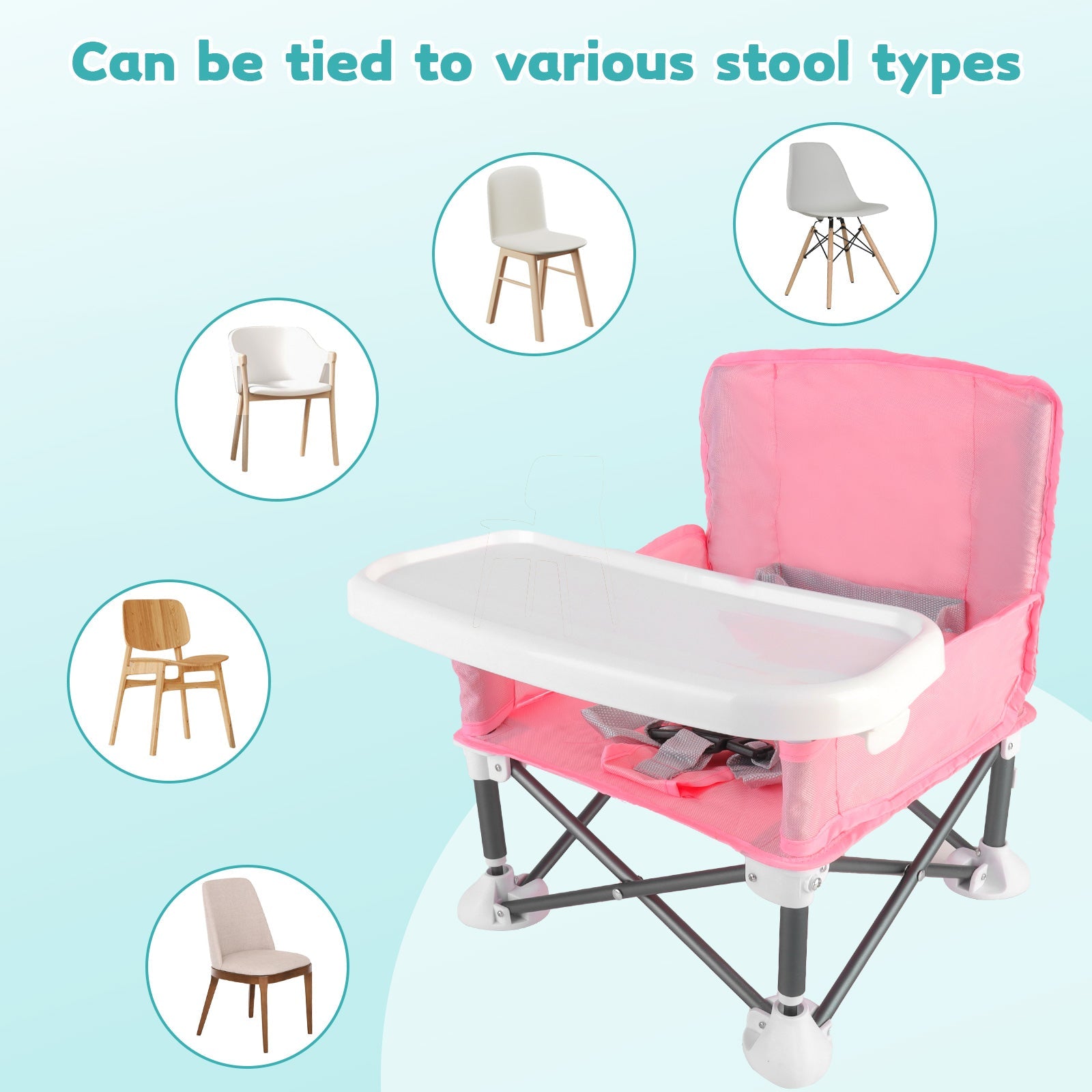 Travel-Friendly Baby Booster Seat -Portable Folding Chair with High Stability and Non-Slip Pads, ideal for Beach Outings, Outdoor Adventures, and Mealtime. Lightweight and Compact Design for Infants and Toddlers