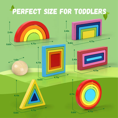 Fidtoy Wooden Rainbow Stacking Block Set for Toddlers 1-5