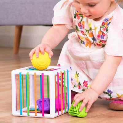 Fidtoy Baby Shape Sorter Cube Toy Montessori Sensory Sorting Box for Toddlers Fine Motor Skills Learning Toy Early Development Travel Quiet Toy Gift