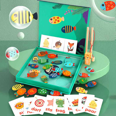 Fidtoy Wooden Magnetic Fishing Toy – 26 Letter Fish Montessori Learning Game