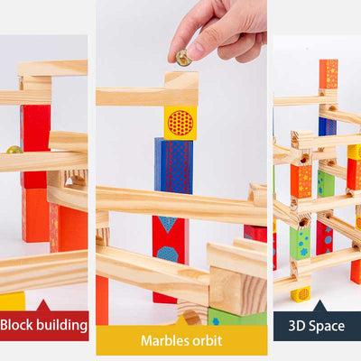 Juguete de madera Fidtoy con pista de canicas para niños pequeños | Bloques de construcción STEM para la motricidad fina y el pensamiento lógico