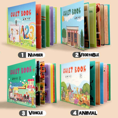 Fidtoy Montessori Livre d'éveil silencieux pour tout-petits | Livre d'activités éducatif et interactif pour apprendre les chiffres, les animaux, les légumes et la circulation routière