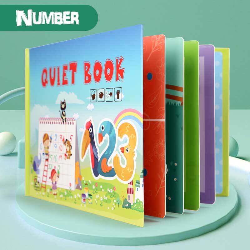 Fidtoy Montessori Livre d'éveil silencieux pour tout-petits | Livre d'activités éducatif et interactif pour apprendre les chiffres, les animaux, les légumes et la circulation routière