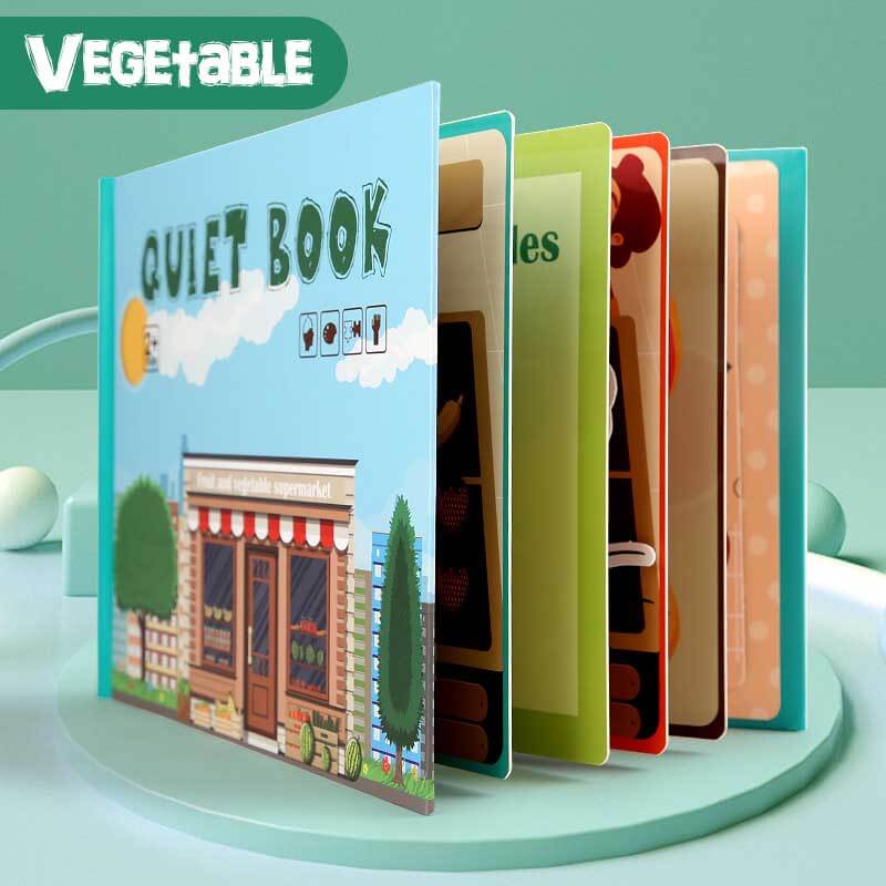 Fidtoy Montessori Livre d'éveil silencieux pour tout-petits | Livre d'activités éducatif et interactif pour apprendre les chiffres, les animaux, les légumes et la circulation routière