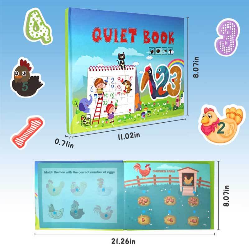 Fidtoy Montessori Livre d'éveil silencieux pour tout-petits | Livre d'activités éducatif et interactif pour apprendre les chiffres, les animaux, les légumes et la circulation routière