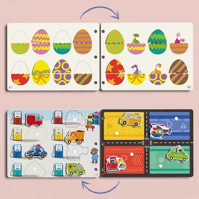 Fidtoy Montessori Livre d'éveil silencieux pour tout-petits | Livre d'activités éducatif et interactif pour apprendre les chiffres, les animaux, les légumes et la circulation routière