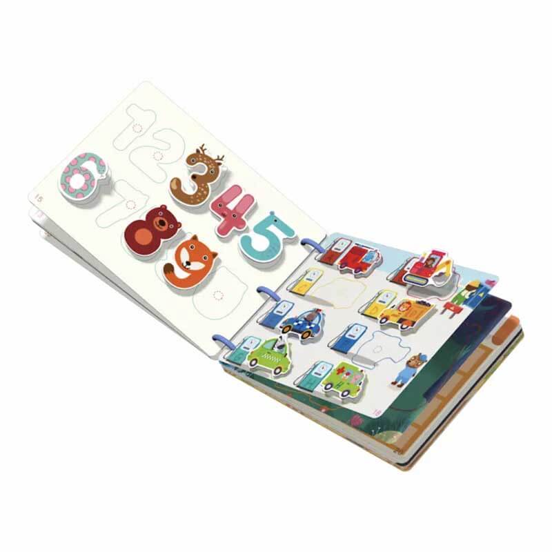 Fidtoy Montessori Livre d'éveil silencieux pour tout-petits | Livre d'activités éducatif et interactif pour apprendre les chiffres, les animaux, les légumes et la circulation routière