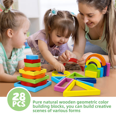 Fidtoy Wooden Rainbow Stacking Block Set for Toddlers 1-5