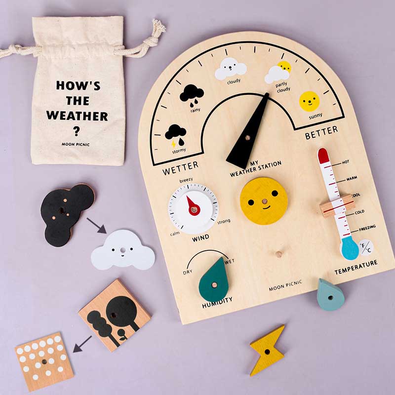 Fidtoy Wooden Weather Station Toy for Kids – Montessori Climate Learning & Parent-Child Interaction