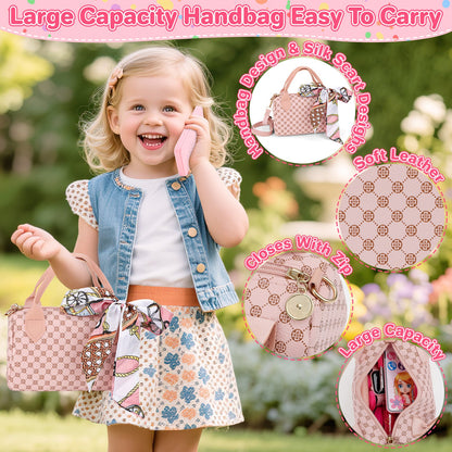 Kids Pretend Play Purse Set with Accessories – Girls Role Play Handbag Toy with Play Smartphone, Wallet, Fake Cash, Cards, Watch, Makeup, Hairbrush & Travel Cup – Educational Princess Dress Up Gifts for Girls Ages 3+