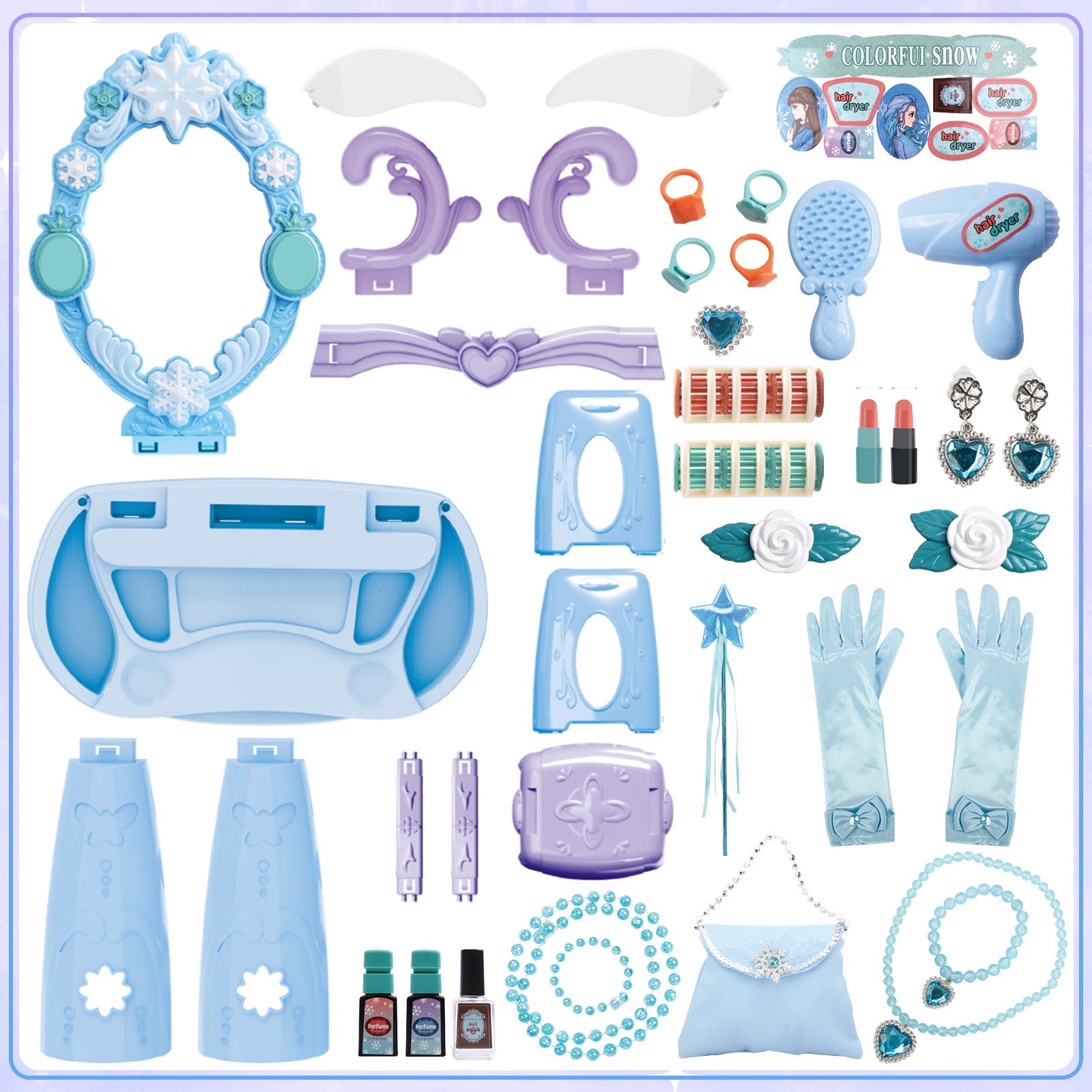 Girls Light Makeup Table Vanity Set with Mirror, Lights & Music, Pretend Play Hair & Makeup Toys with Accessories, Jewelry, Pretend Cosmetics Storage Toddler Princess Dressing Table Gift