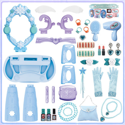 Girls Light Makeup Table Vanity Set with Mirror, Lights & Music, Pretend Play Hair & Makeup Toys with Accessories, Jewelry, Pretend Cosmetics Storage Toddler Princess Dressing Table Gift