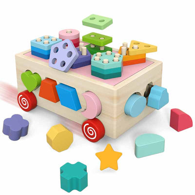 Fidtoy Voiture en bois à trier les formes, jouet Montessori pour les tout-petits