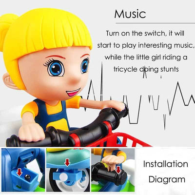 Fidtoy Electric Stunt Tricycle Toy with Lights Music for Kids