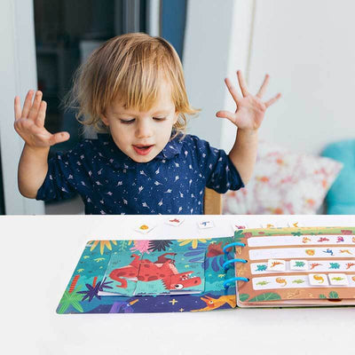 Livre d'activités Montessori Fidtoy pour tout-petits avec dinosaures et activités à la ferme