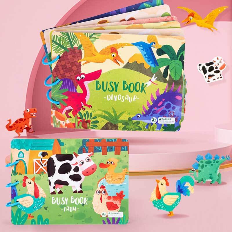 Livre d'activités Montessori Fidtoy pour tout-petits avec dinosaures et activités à la ferme