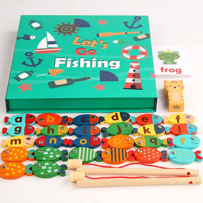 Fidtoy Wooden Magnetic Fishing Toy – 26 Letter Fish Montessori Learning Game