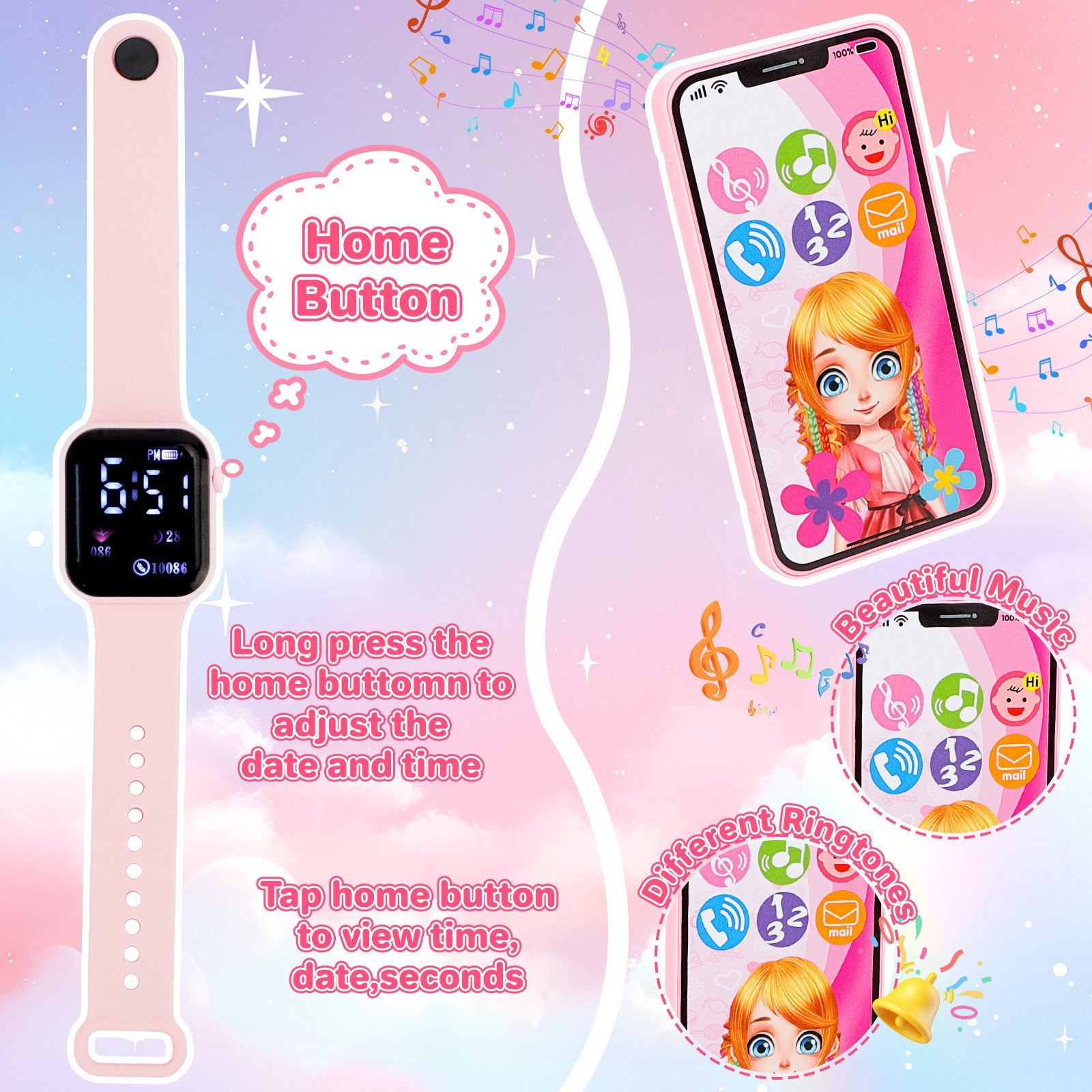 Kids Pretend Play Purse Set with Accessories – Girls Role Play Handbag Toy with Play Smartphone, Wallet, Fake Cash, Cards, Watch, Makeup, Hairbrush & Travel Cup – Educational Princess Dress Up Gifts for Girls Ages 3+