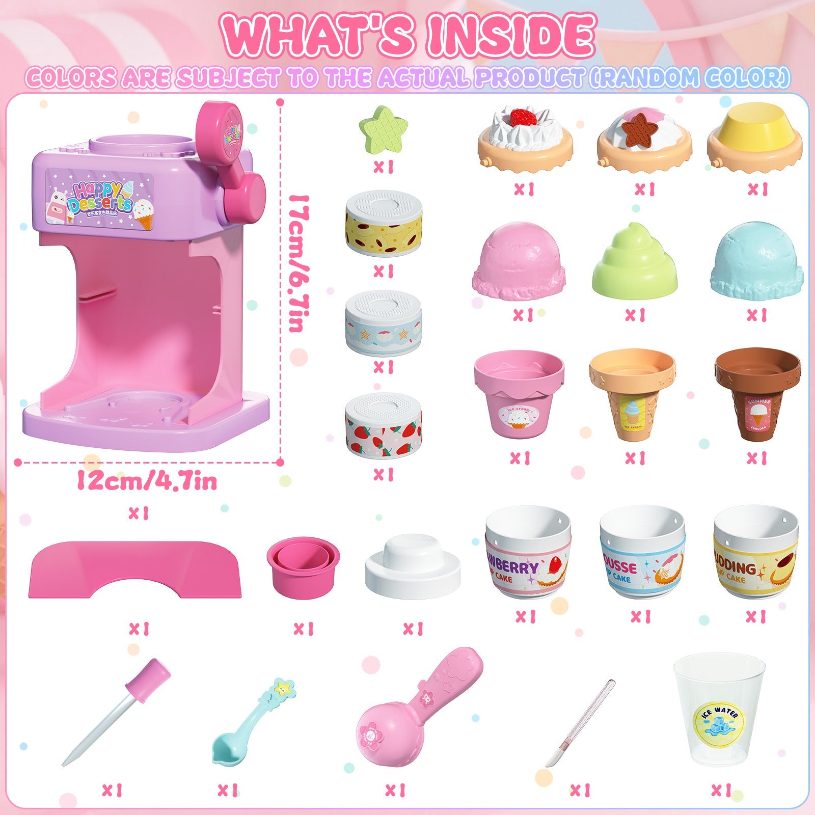 2-in-1 Color Changing Dessert Maker Playset -Ice Cream & Cake Toy with Ice Water Colour Change, Pretend Play Kitchen Toys for Kids,Birthday Gifts for Girls & Boys