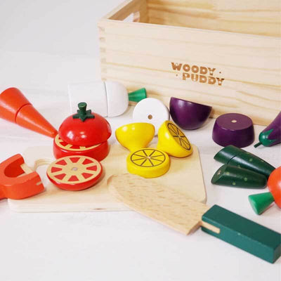 Fidtoy Wooden Pretend Food Play Set for Toddlers Kitchen Toys Fruit Cutting Toy Montessori Learning Toy for 1 2 3 Year Old Kids Home Play