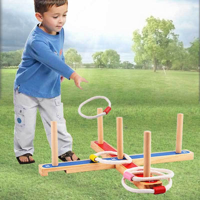 Fidtoy Wooden Ring Toss Game for Kids Outdoor Garden Toy, Family Quoits Game Set for Backyard Picnic Party, Hand Eye Coordination Learning Toy for Toddlers Age 3-8