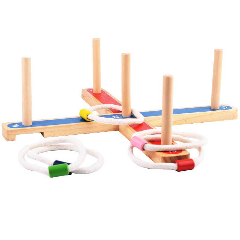 Fidtoy Wooden Ring Toss Game for Kids Outdoor Garden Toy, Family Quoits Game Set for Backyard Picnic Party, Hand Eye Coordination Learning Toy for Toddlers Age 3-8
