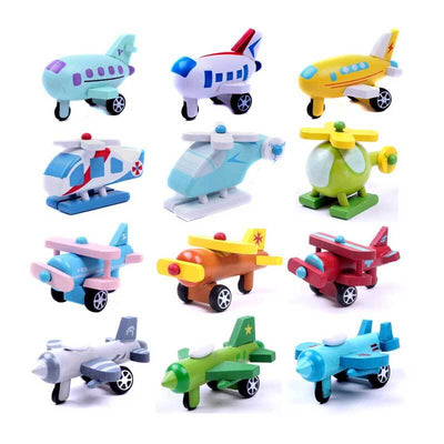 Fidtoy – Ensemble d'avions et de véhicules en bois à faire rouler | Jouet à pousser et à faire rouler pour tout-petits