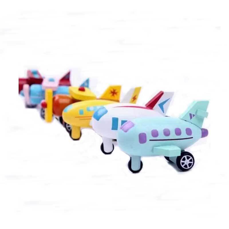 Fidtoy – Ensemble d'avions et de véhicules en bois à faire rouler | Jouet à pousser et à faire rouler pour tout-petits
